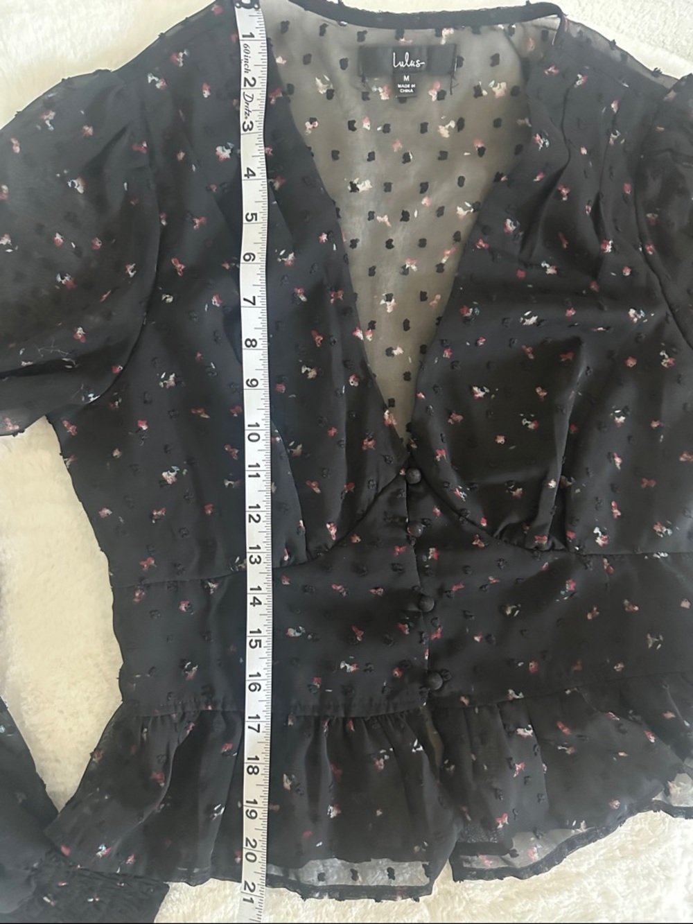 Lulus Best Mood Black Floral Print Long Sleeve Button-up Blouse - Size M - NWOT - Picture 11 of 12